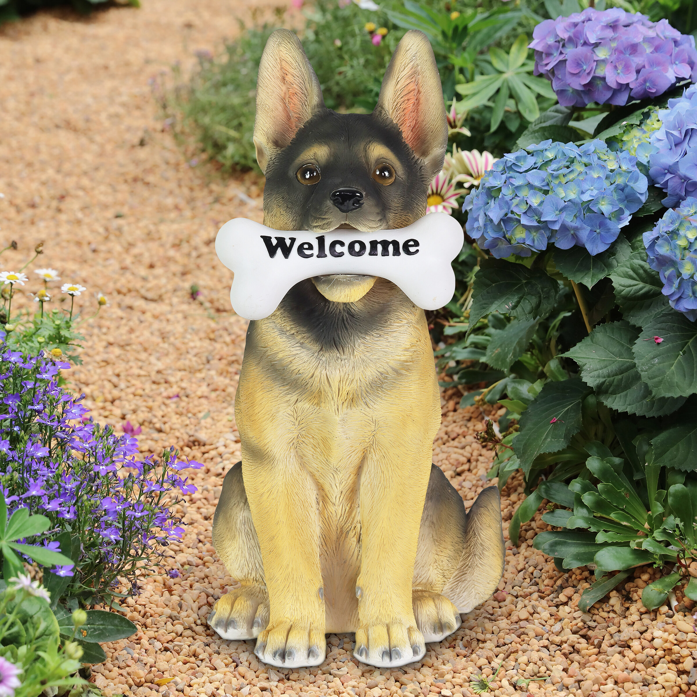 Exhart Solar German Shepherd Dog with LED Welcome Bone Garden Statuary  Wayfair Canada