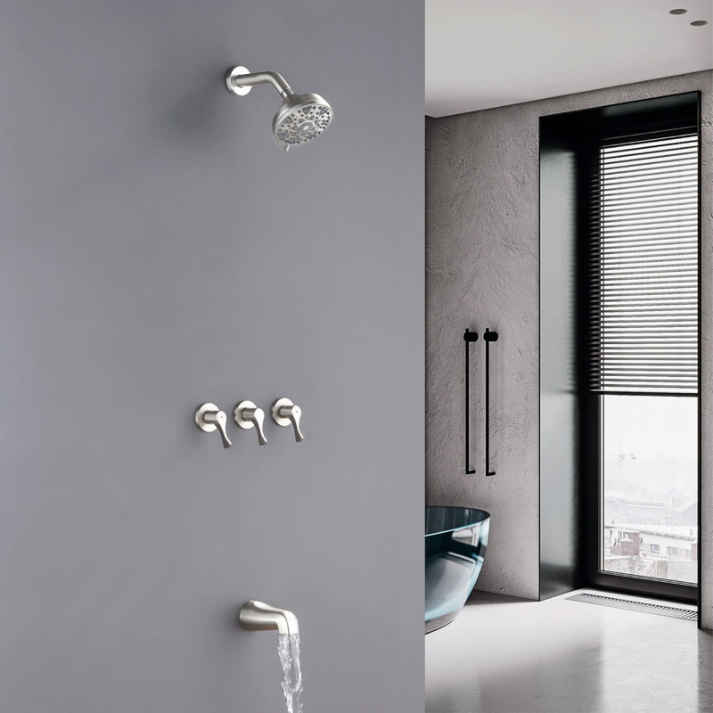 5 Inch Wall Mounted Tub Shower System 3 Handle Shower Faucet Set 6 Spray Brass Shower Trim Kit With Rough-In Valve