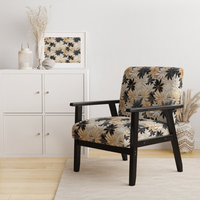 White And Black Minimalist Flowers Serenity - Velvet Upholstered Cottagecore Arm Chair, White Accent Chair