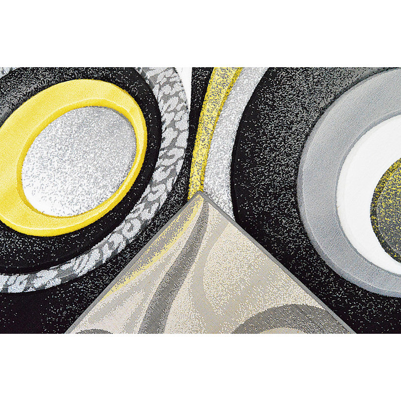 Tapis abstrait jaune / noir / gris Mccampbell, Rectangle 6 pi 6 po x 9 pi 2 po