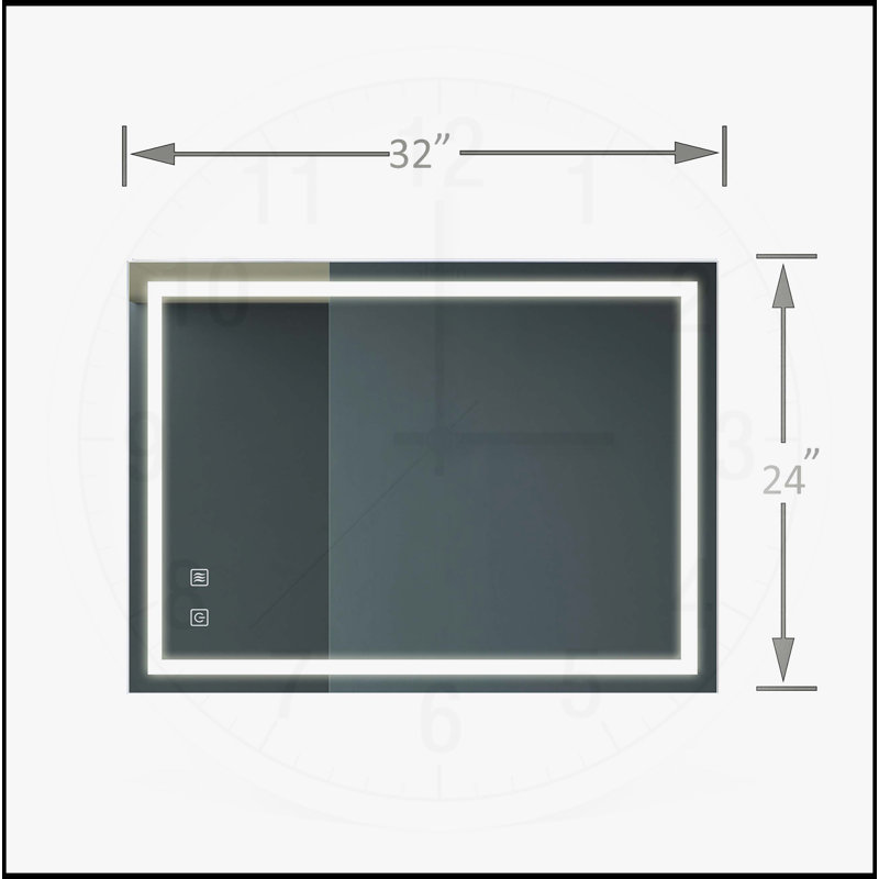 Miroir de salle de bain avec éclairage réglable et fonction antibuée, 32 po x 24 po