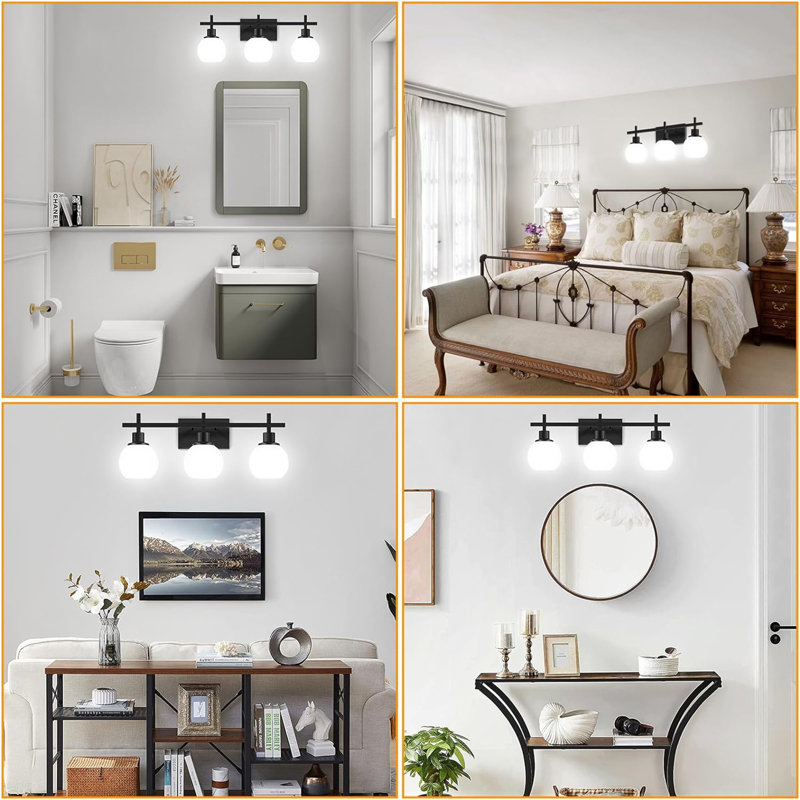 Éclairage pour salle de bain 3 lumières à intensité variable, 3, Matte Black