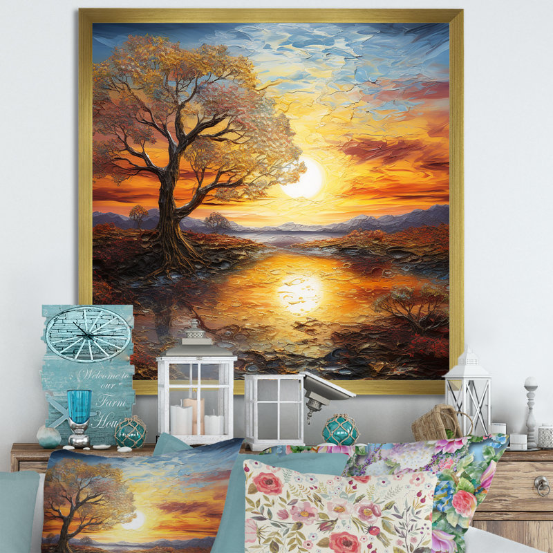 Sunrise Charm liquide Art II, H 36 po x l 36 po x P 1,5 po, Cadre doré simple