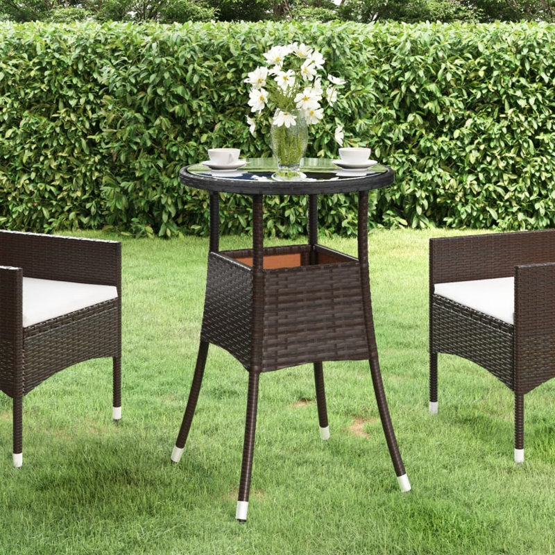 Garden Table Poly Rattan Furniture, 75 x 60 x 60cm, Brown