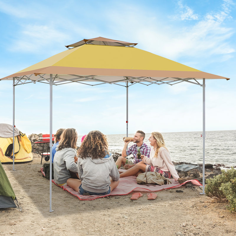 Beige 12x12 Pop-Up Canopy Tent with Auto Extending Awning