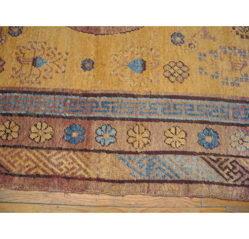 Amazing Brilliant Yellow Background Rosette and Diagonal Medallion Desing Rug