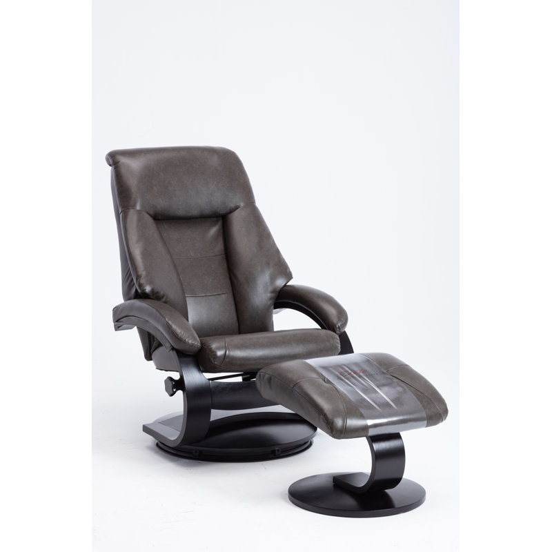 Black Faux Leather Swivel Recliner with Ottoman