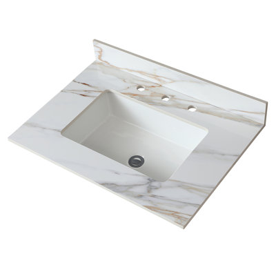 31 Inch Vanity Top - White With Beautiful Veins Rectangular Sink Rectangular, 4" Backsplash Included