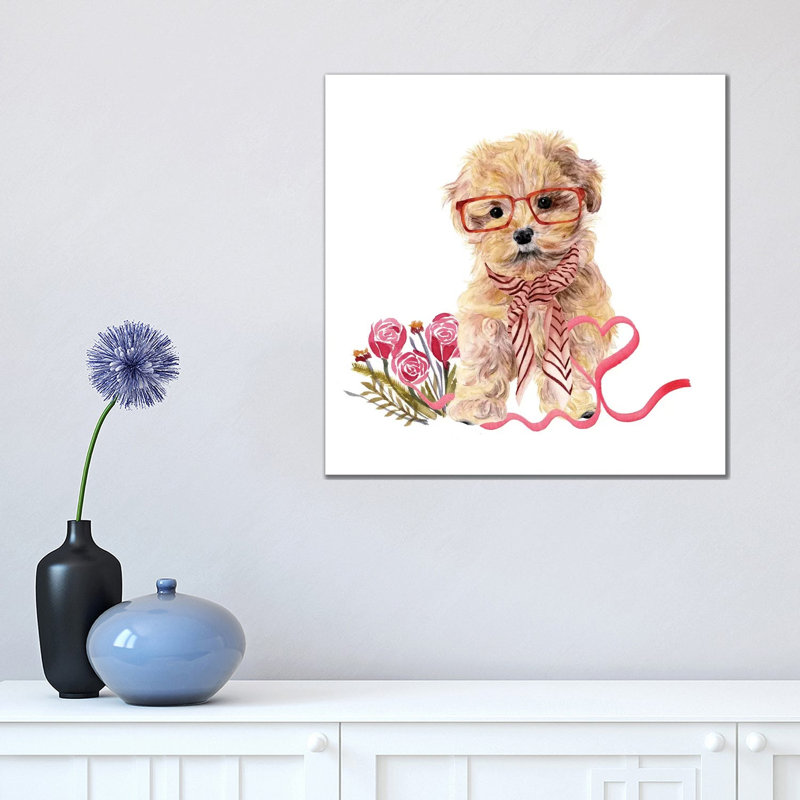 Valentine Puppy II by Melissa Wang - Wrapped Canvas Painting, 45.72 cm H x 45.72 cm W x 1.91 cm D