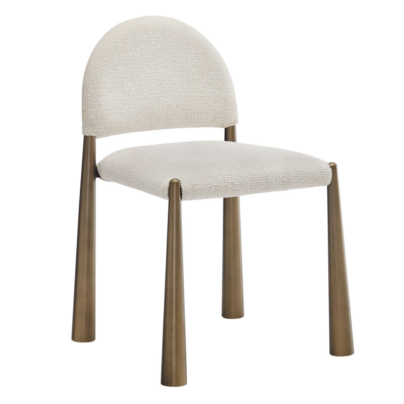 Hayley Upholstered Fabric Dining Side Chair, Cream, Brass