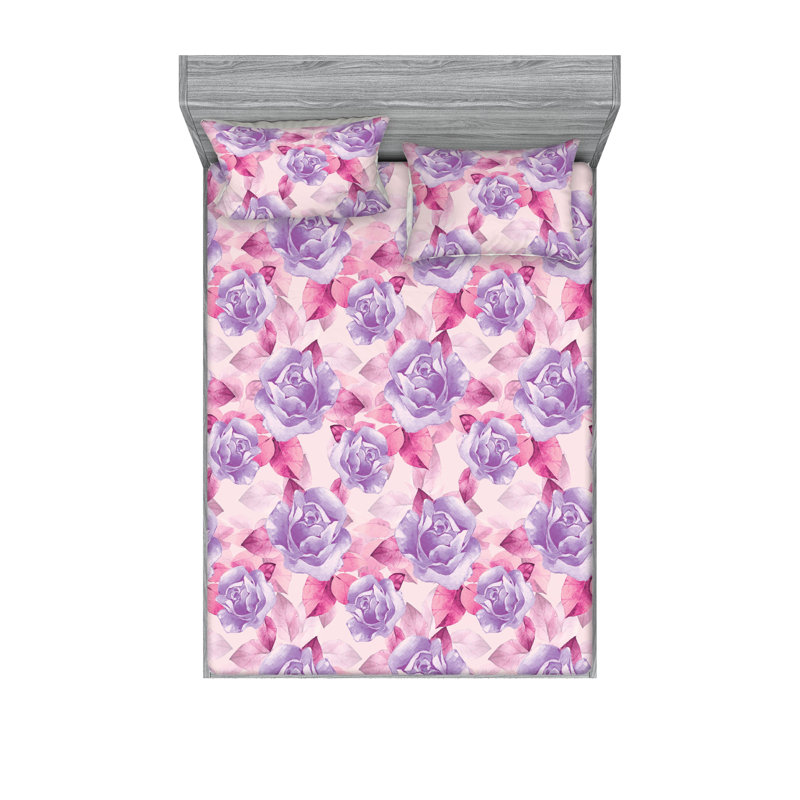 Drap-housse et taie décorative Ambesonne Chill 90s Blooming Rose Magenta Blue Violet Blush