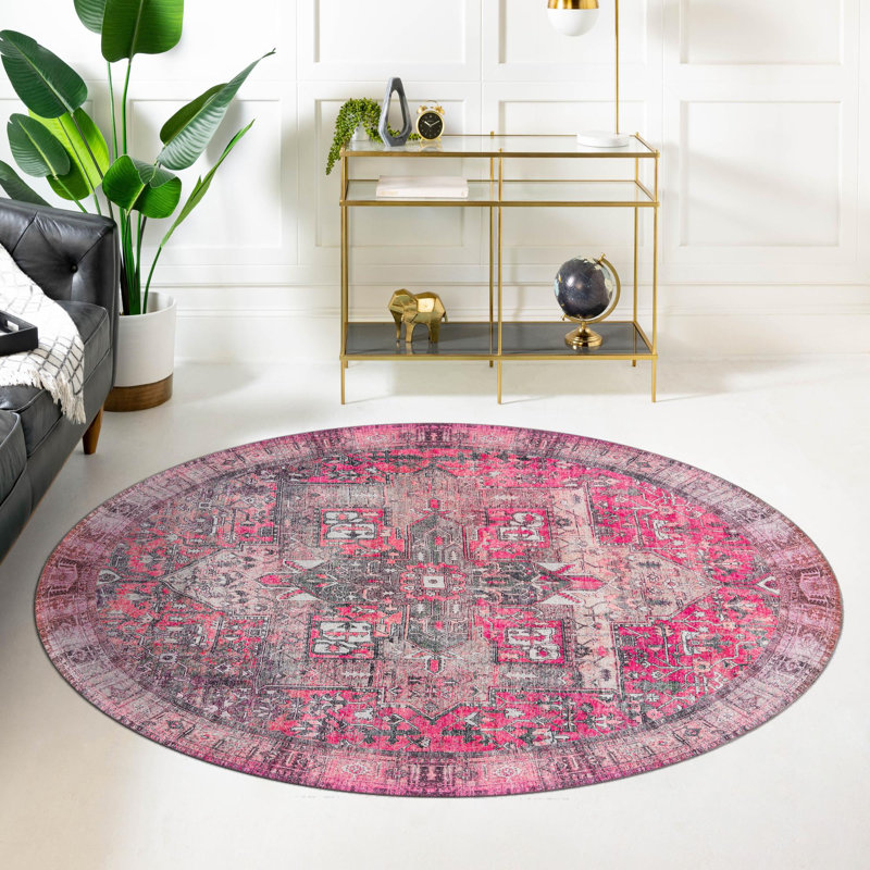Tapis transitionnel de couleur rose-noir, Rond 3 pi 6 po