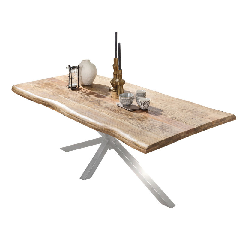 Isaac Mango Rectangular Wood Top Dining Table, 77cm H x 200cm L x 100cm W, Antique silver
