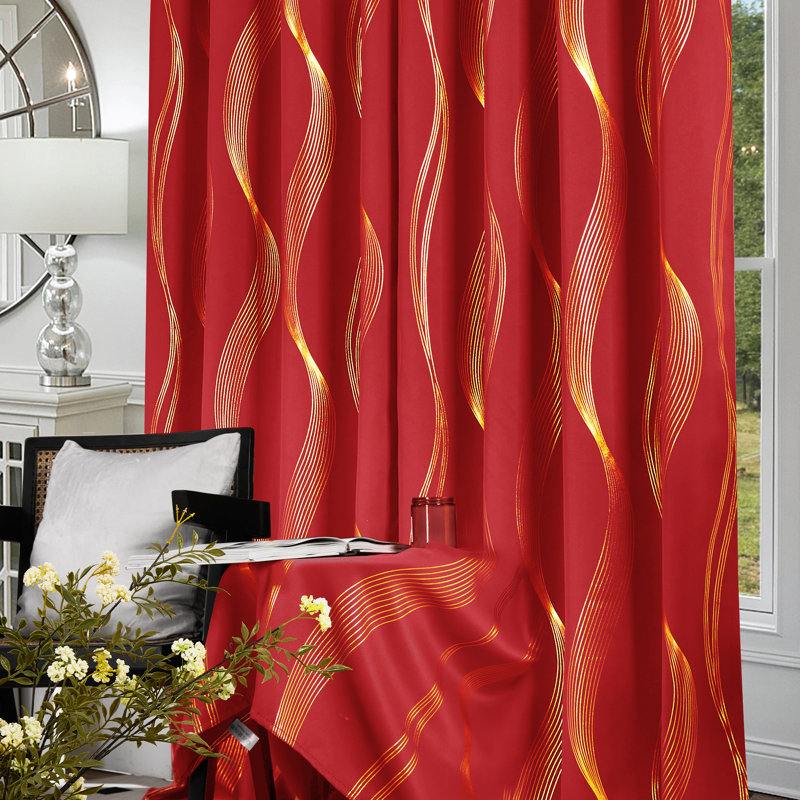 Geometric Blackout Thermal Curtain Pair, 52" W x 54" L, True Red