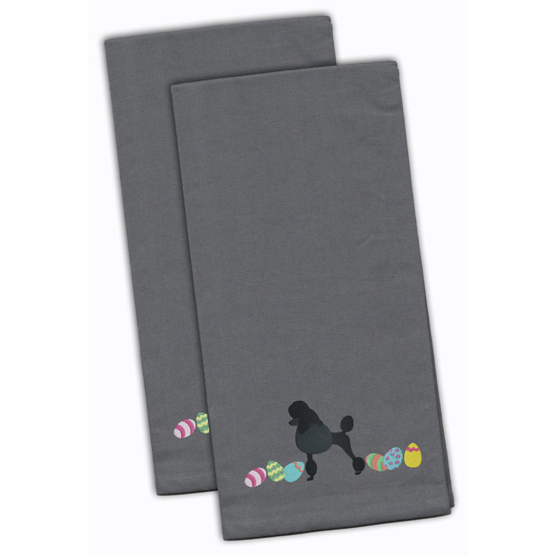 Cotton Embroidered Tea Towel Kitchen Towel, Gray, 28" H x 19" W x 0.1" D
