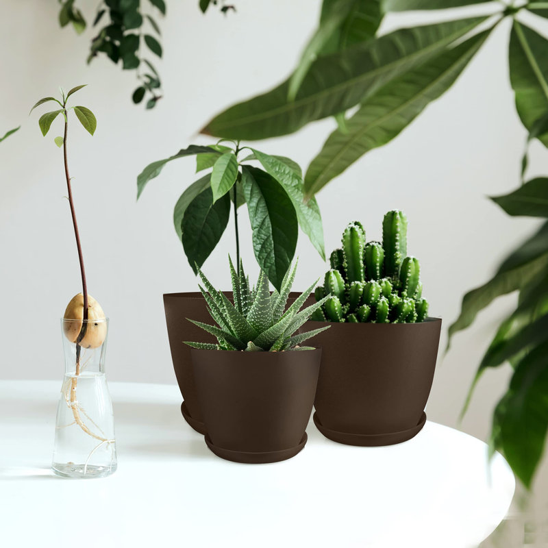 Pots à plantes d'intérieur avec drainage, Brun