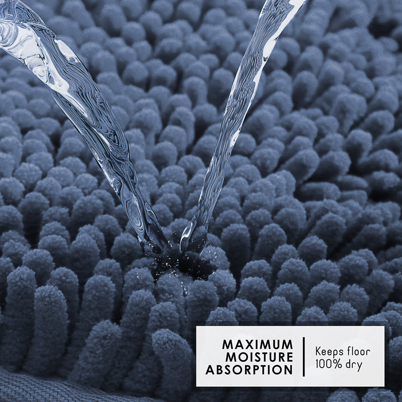 Yasmen Super Soft Absorbent Chenille Bath Rug Set with Non-Slip Backing, Navy