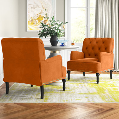 Fauteuil capitonné en velours avec garniture cloutée 28,5 po Jakub 