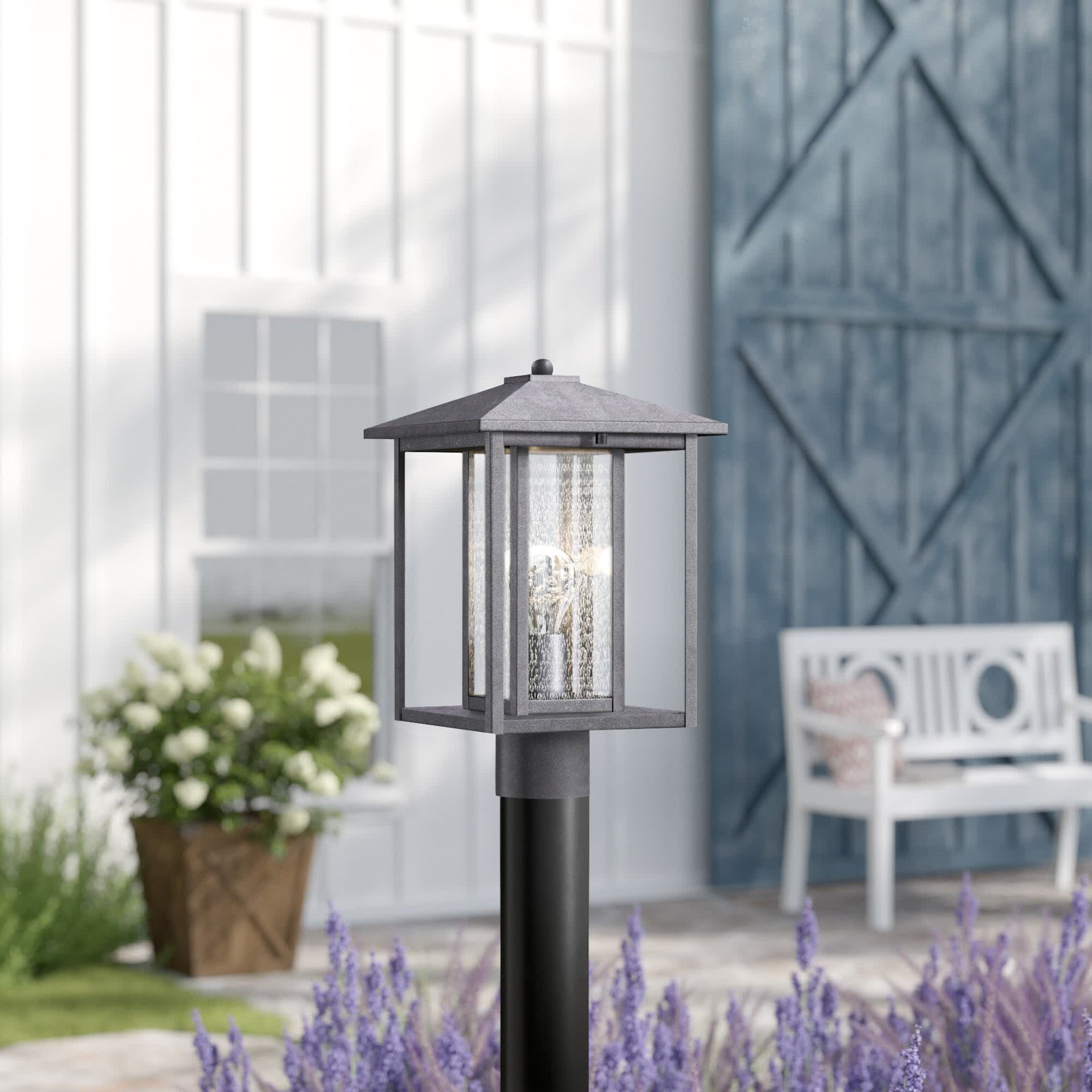 Vermont Seeded Outdoor Lantern Head, Weathered Pewter