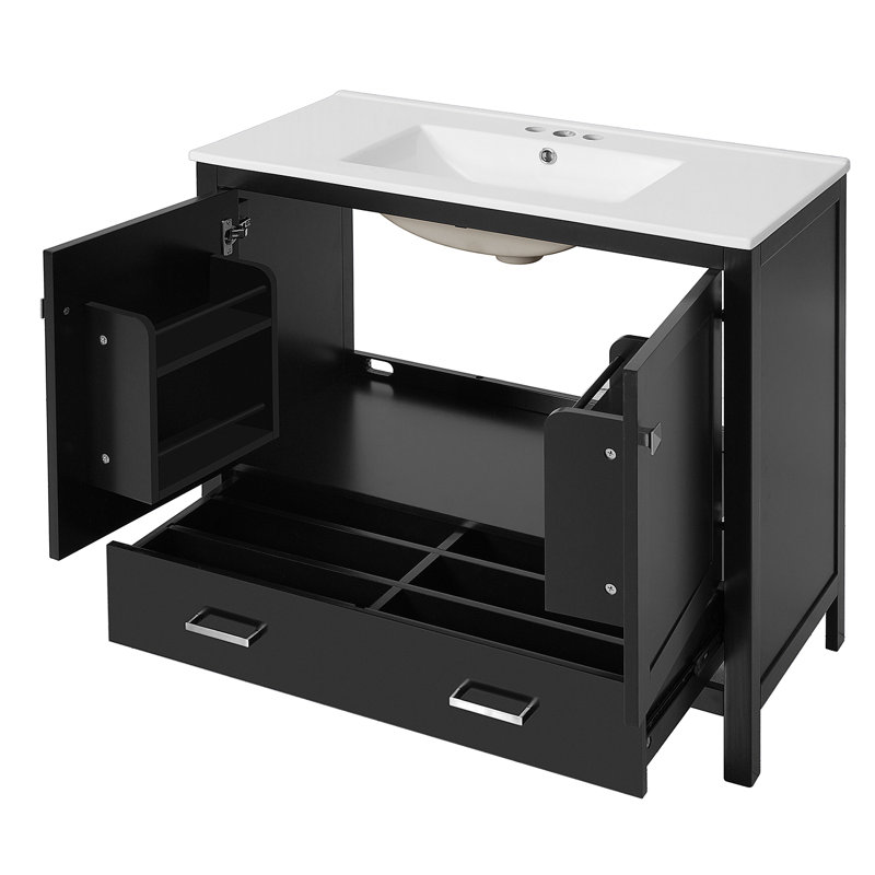 Meuble-lavabo 72 po avec lavabo en céramique, portes à fermeture en douceur, tablettes de rangement doubles et tiroir divisé - Armoire de salle de bain moderne avec beaucoup de rangement