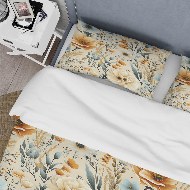 Ensemble de housse de couette Beige Rustic Barnyard Blooms, Housse de couette pour très grand lit et 2 très