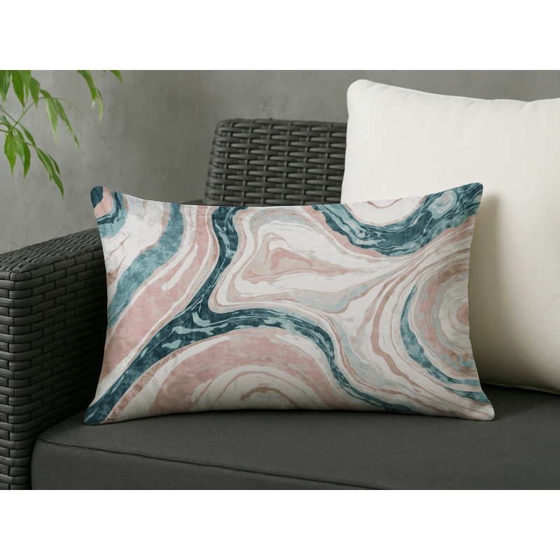 Coussin décoratif intérieur / extérieur bleu Modern Modern, Abstrait bleu, Rectangle H 14 po x l 20 po