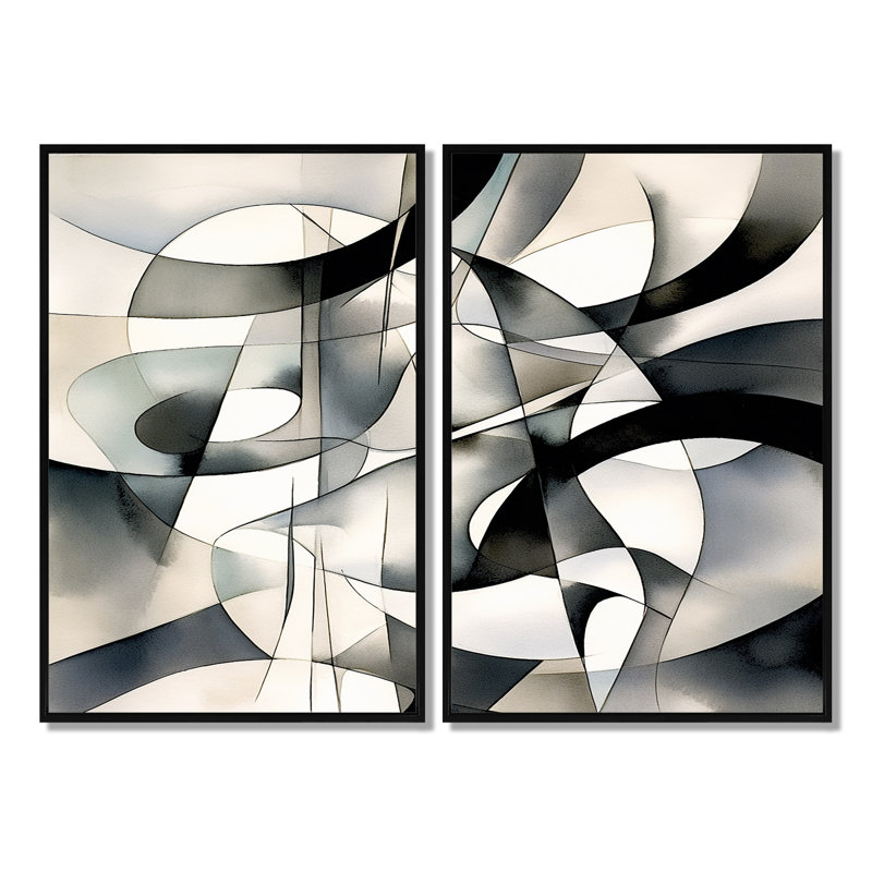 Abstrait neutre, art moderne, Impression encadrée flottante, Black, 36" H x 48" W