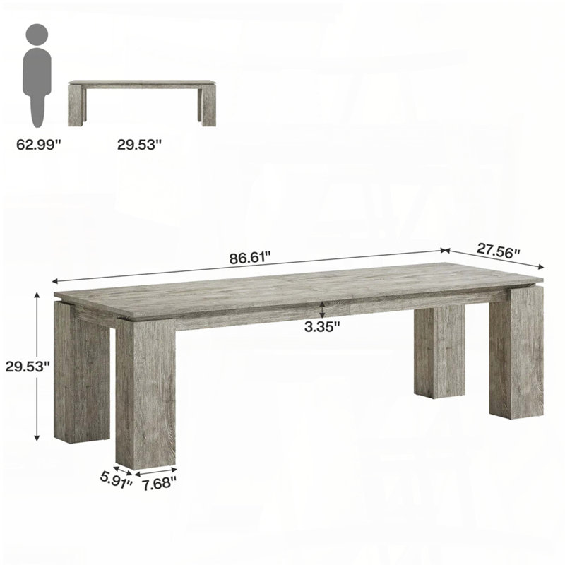 Très longue table de salle à manger avec finition grain de bois gris (6 à 8 places)