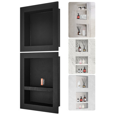 Shower Niche Ready For Tile 16" X 16" And 16" X 20", Triple Shelf Organizer, Square Corners Wall-Inserted Niche Recessed, Sealed Protection Modern Soap Storage Niche For Shower Bathroom, Black