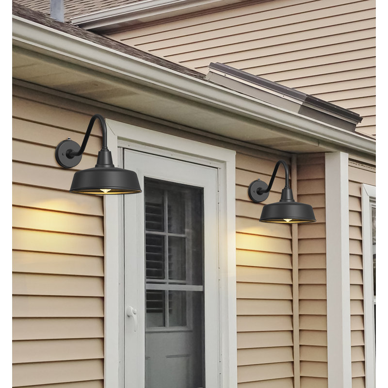 Toril Black Finish Outdoor Dusk to Dawn Wall Barn Lights, 18" H x 18" W x 28.1" D