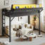 Lit mezzanine en métal avec tablettes de rangement, panneau perforé, lumières USB et DEL-130022728-130022725