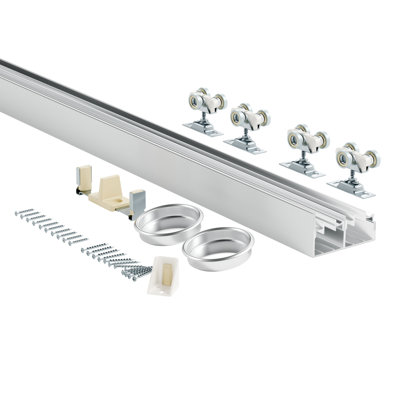 Ensemble de quincaillerie de porte de placard coulissante en aluminium avec poignée de contournement incluse, pour un système à 2 portes, pour une installation à 2 portes, d'une épaisseur de 1 3/8 po ou 1 3/4 po, facile à installer