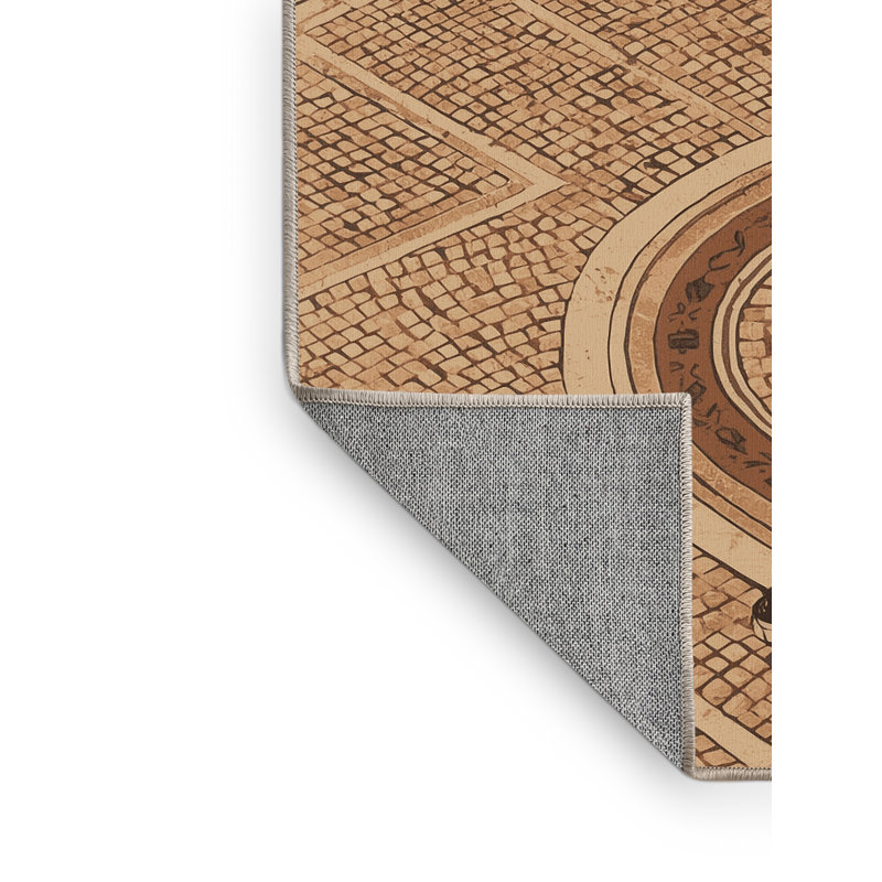 Tapis lavable à la machine à motif rétro de style rétro du Vieux-Port de Montréal en brun - beige, 5 x 8