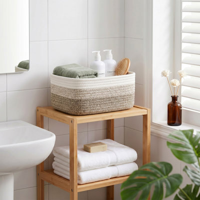 3 Pack Brown Woven Cotton Rope Storage Baskets, Rectangular Decorative Bins for Shelves Closet Toys, 7.48x11.81x4.72 Inch