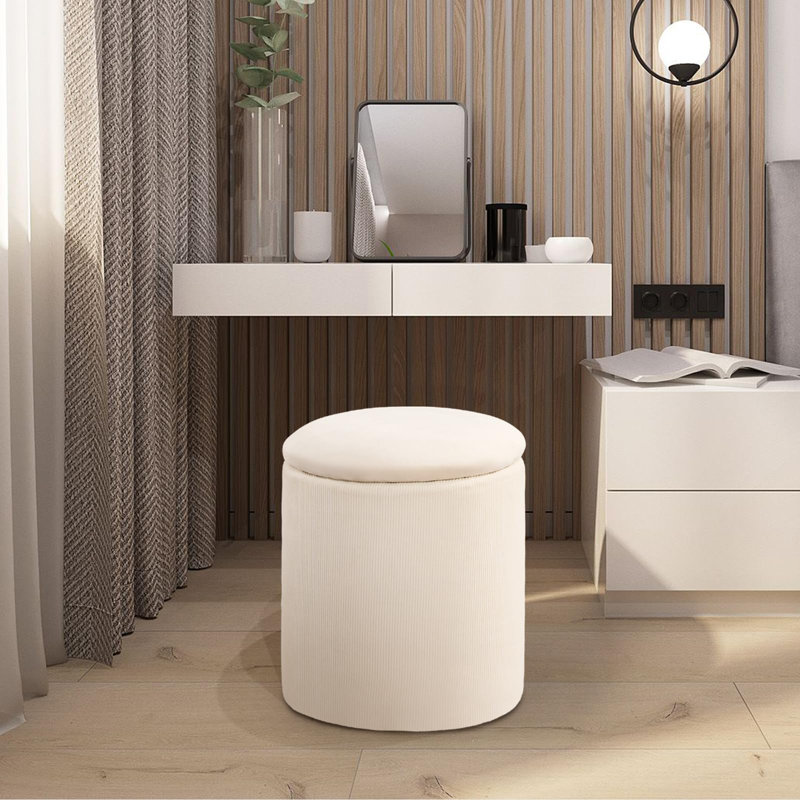 Round Ottoman With Storage Set Of 2, Beige Velvet