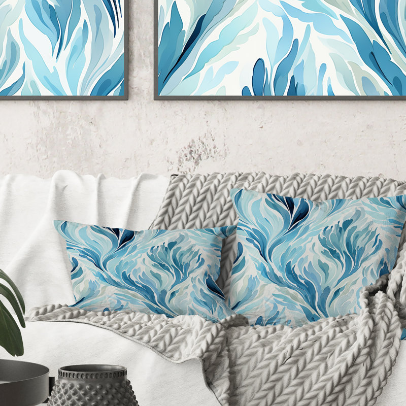 Oreiller en polyester Ikat Breeze II bleu et blanc
