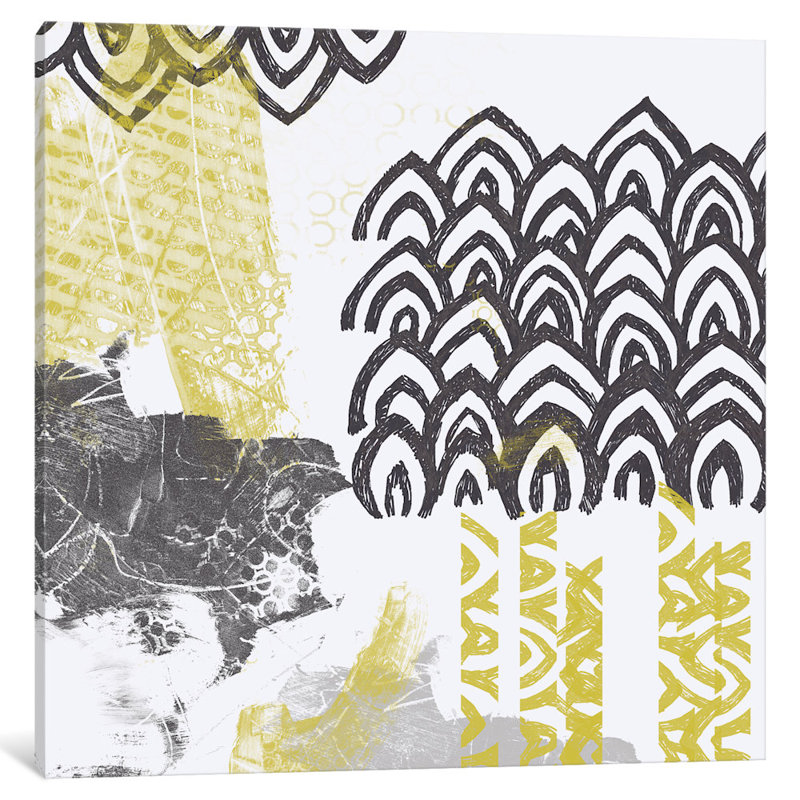 « block print abstract i », reproduction d’art sur toile tendue, H 16 po x l 16 po x P 1 po, Papier avec cadre noir, Blanc