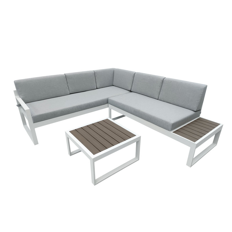Alroy 250 - Person Garden Lounge Set with Cushions, Light Grey, White