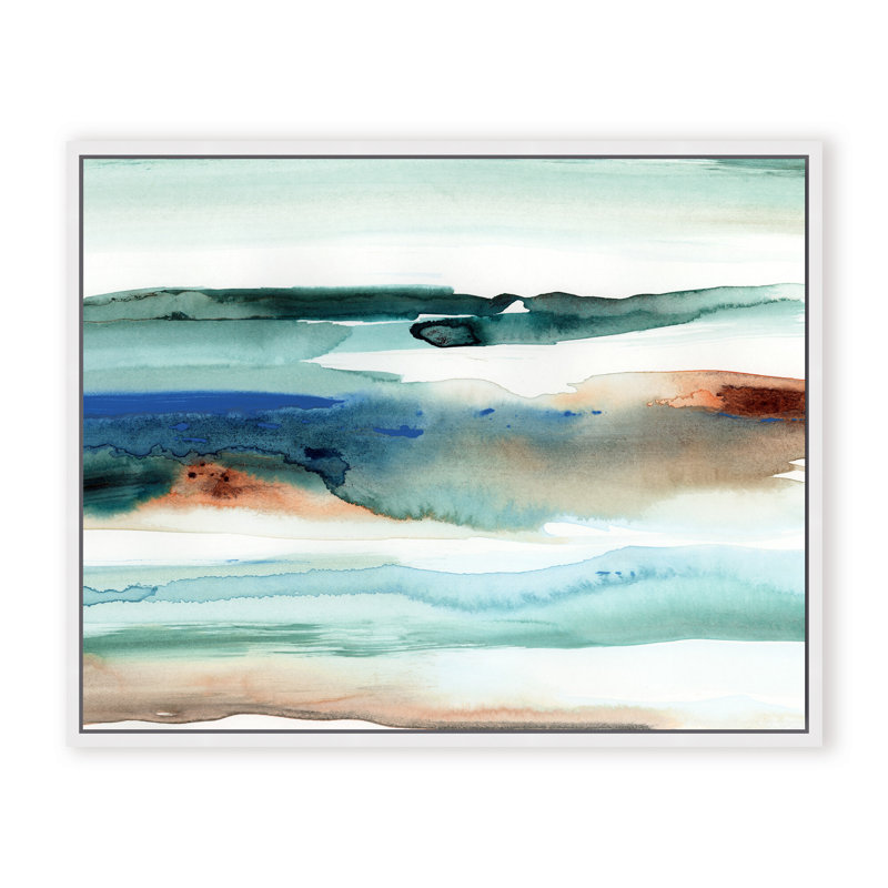 Coastal Retreat Beach Waves Abstract, 36" H x 48" W x 1.125" D, Beige, Framed Matted Print