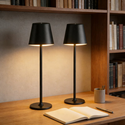 Cordless Rechargeable LED Table Lamp Set, Touch Dimmable Night Light With Dual Battery, Full Metal Body, IP54 Waterproof For Bedside, Office, And Outdoor Use