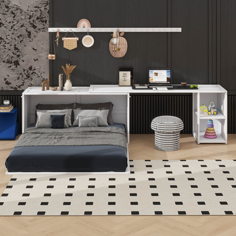 Queen Murphy Bed With  Desk, White