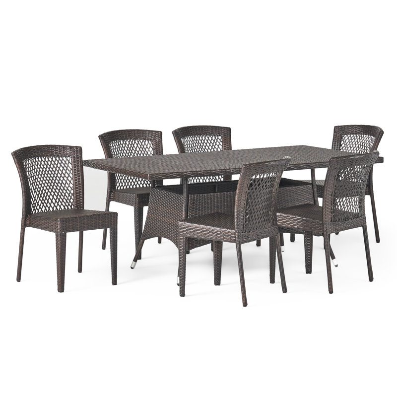 Jamal 6 - Person Wicker Patio Dining Set with Rectangular Table