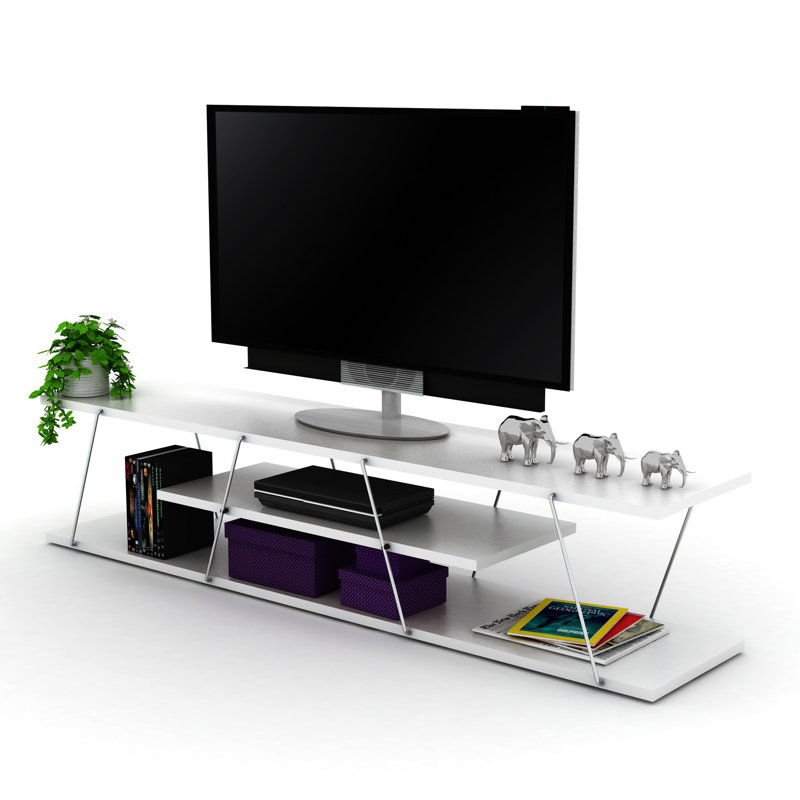 Meuble télé 4 tablettes avec rangement Mid-Century