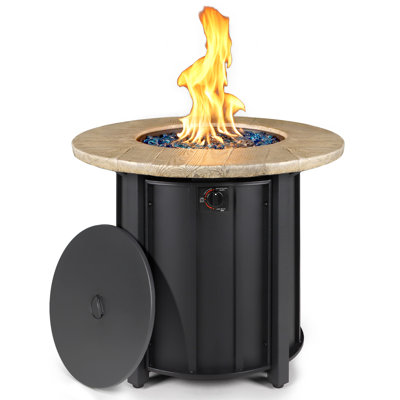 Table ronde pour foyer d'extérieur au propane de 30 pouces, 50 000 BTU avec auto-allumage, housse de protection et pierres de lave pour le patio et la cour arrière