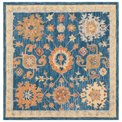Tapis bleu marine / brun en coton touffeté à la main Monfiston