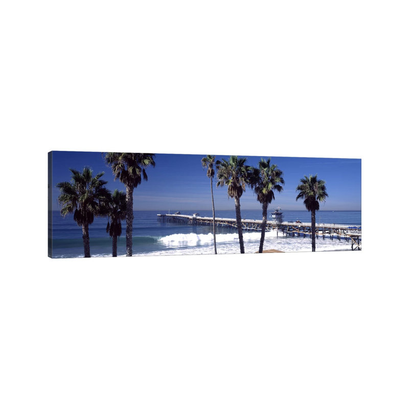 Pier Over An Ocean, San Clemente Pier, Los Angeles County, California, USA - Wrapped Canvas Panoramic Print