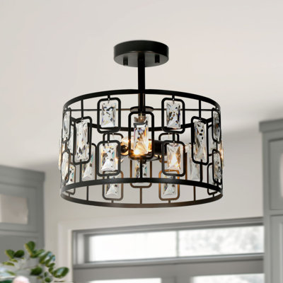 Baconton 3 - Light 13'' Crystal Drum Semi Flush Mount