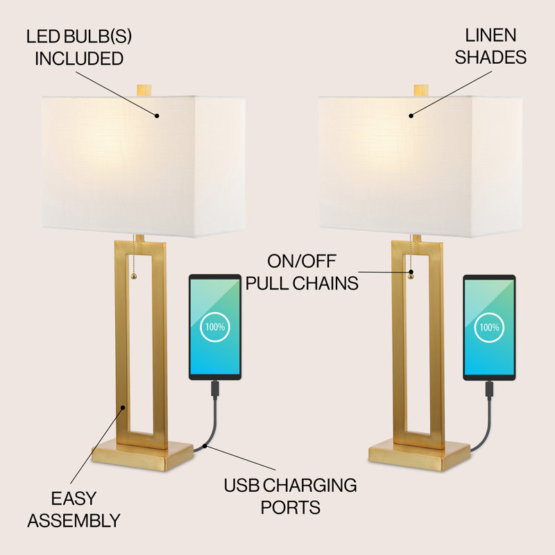 Arthuree Metal USB Table Lamp, Brass Gold