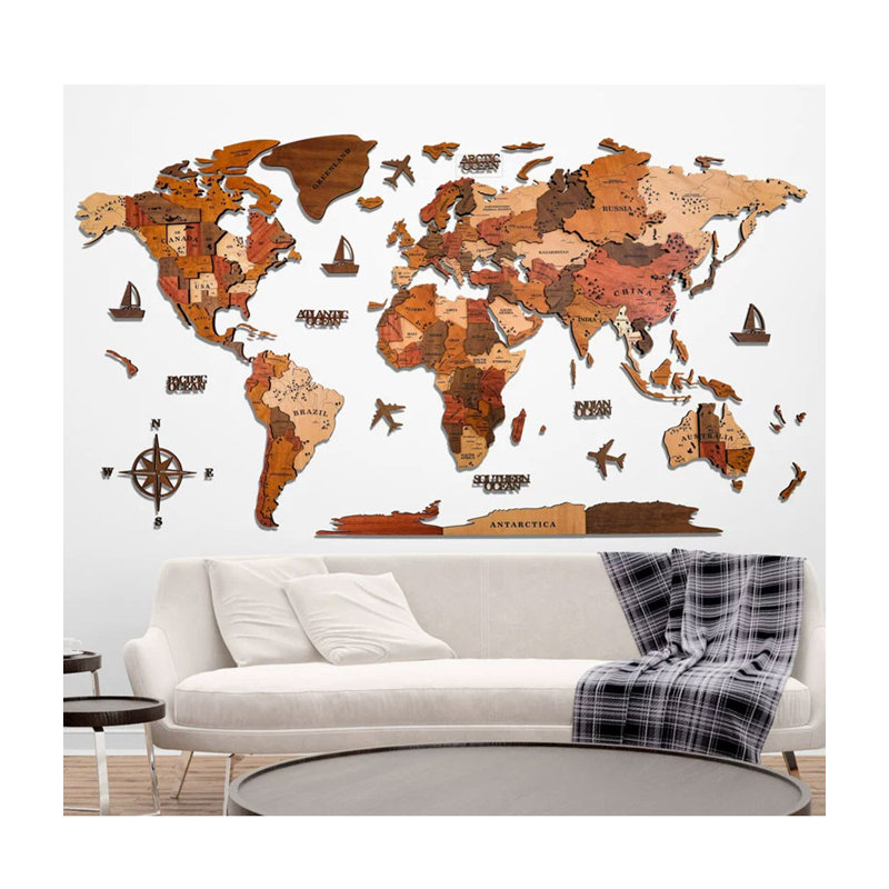 Creative 3d Three-Dimensional Wooden Map Wall Decoration, 33.46'' H x 59.06'' W x 5.91'' D