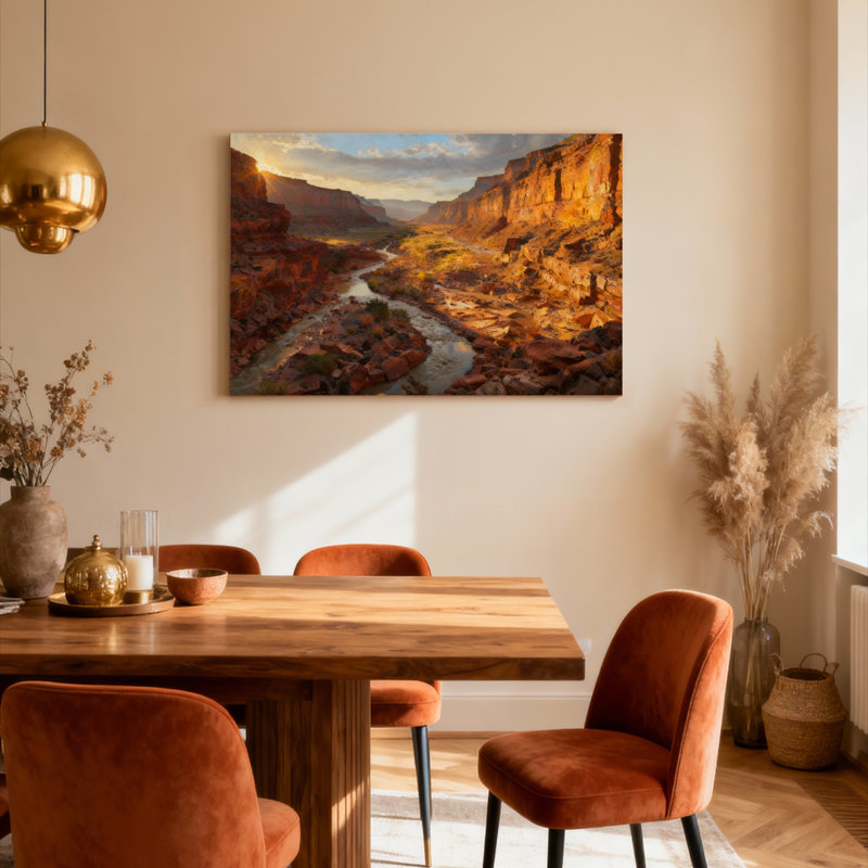 Ensemble de 1 tableau sur toile tendue représentant un paysage de coucher de soleil dans un canyon désertique